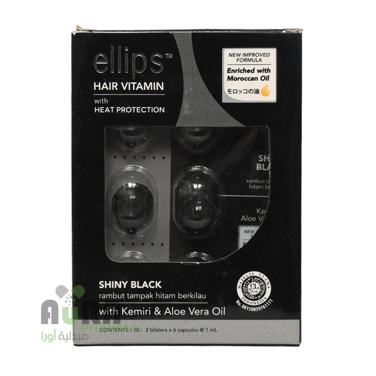 علاج الشعر الأسود الحريري من إيليبس - علبة تحتوي على 12 كبسولة